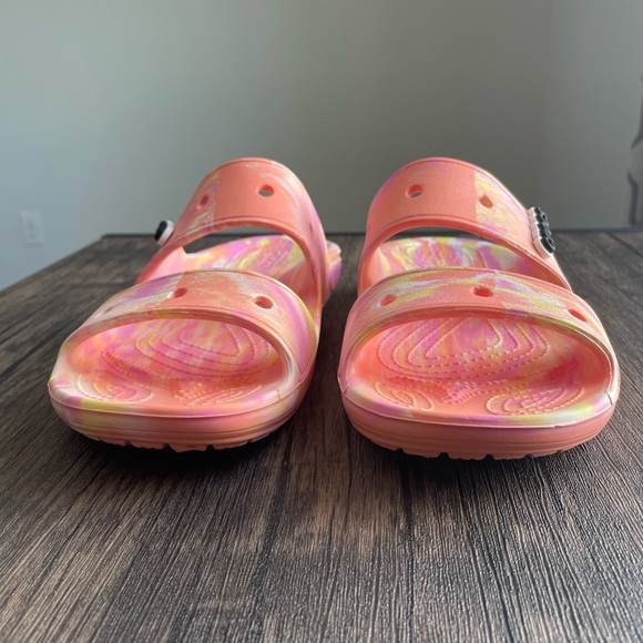 NWOT Crocs Unisex Marbled Slides in Pink and Orange - Picture 5 of 7